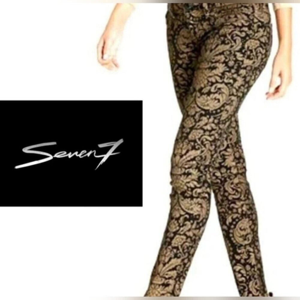 Seven7 Paisley Print Skinny Jeans Womens 6 Black Brown Stretch Mid Rise - Picture 8 of 10